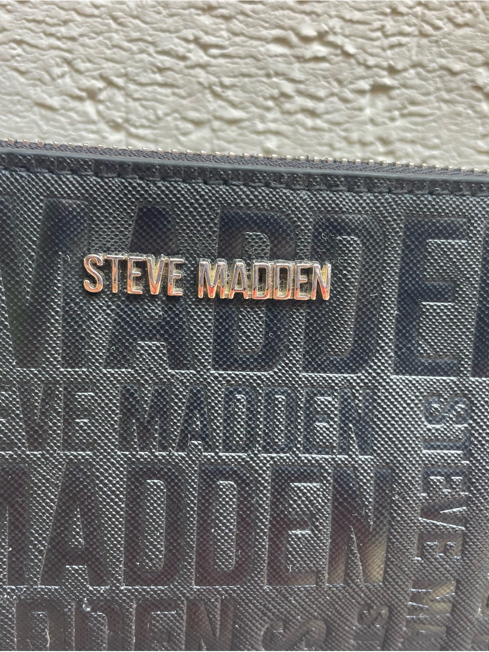 Steve Madden Black Embossed Logo Crossbody Bag Purse with Silver Chain Hardware